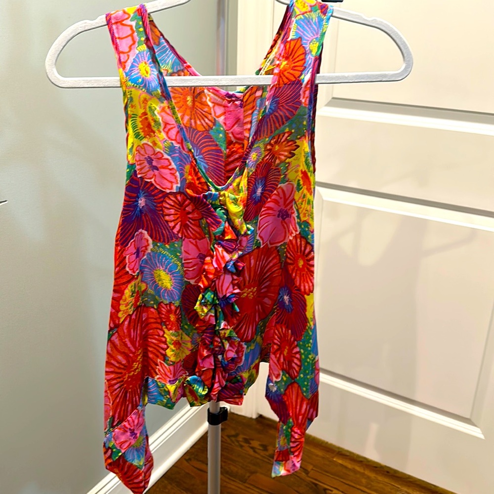 Leifsdottir, Floral print trapeze tank, 100% silk. Size 2